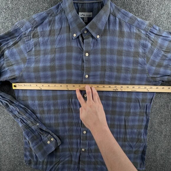 Peter Millar Soft Lightweight Button Up Shirt Men Long Sleeve Blue Gray Plaid - Picture 5 of 12